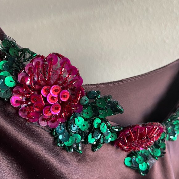 CHOCOLATE VITAGE Y2K FLORAL SEQUIN SILK SLIP - Picture 4 of 4